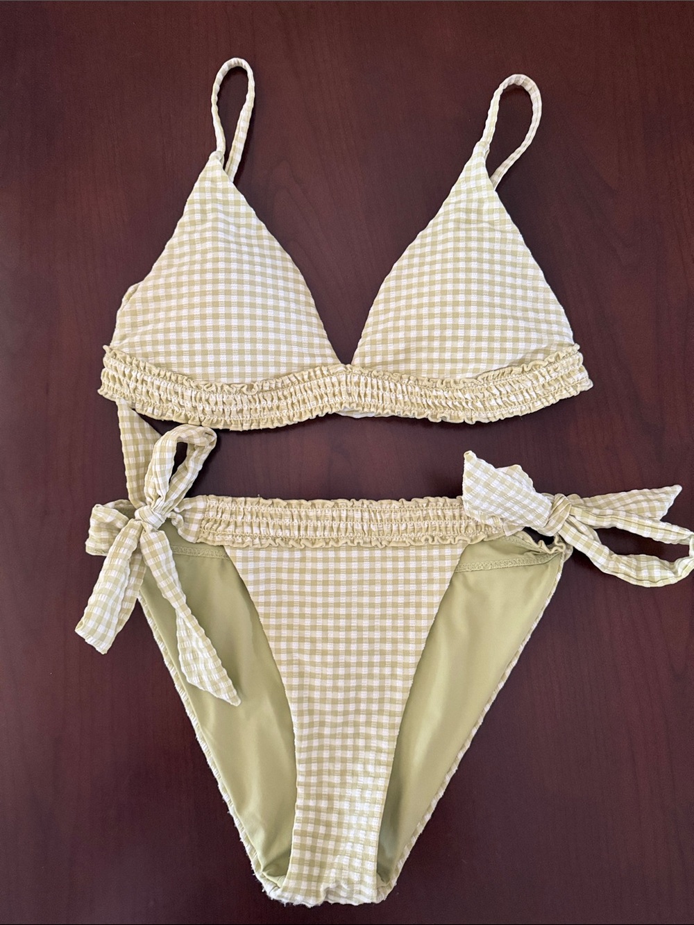 Kittenish Shore Thing Gingham Bikini - Light Green - Small